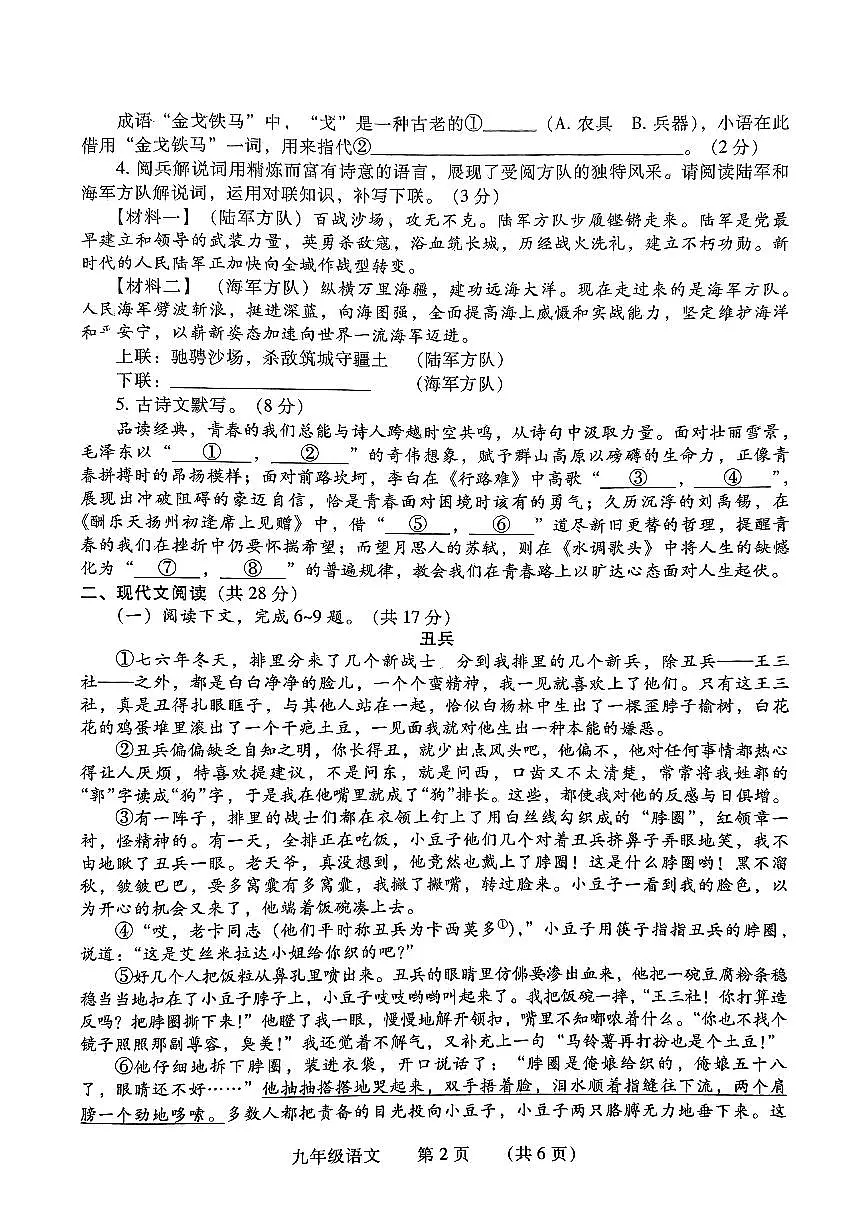 河南省濮阳市2025-2026学年九年级上学期期中语文试卷及答案第2页