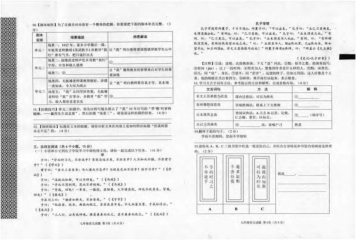 河南省信阳市平桥区2025-2026学年七年级上学期11月期中语文试题第3页
