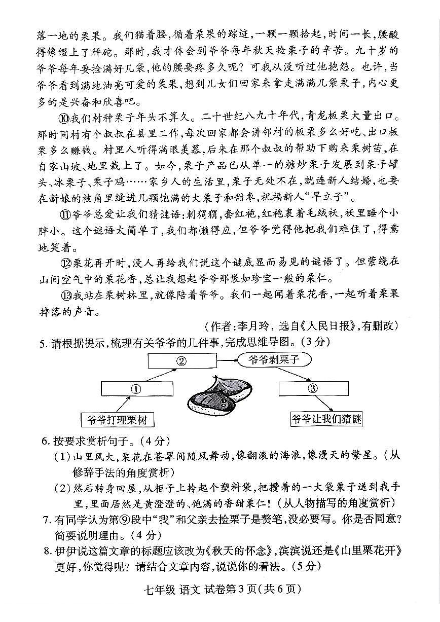 洛阳市伊滨区 2025-2026学年七年级上学期期中语文试卷及答案第3页