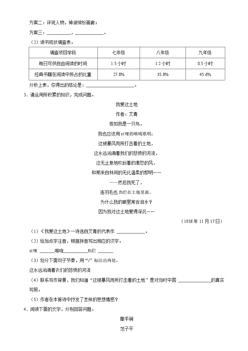 安徽省合肥市2024-2025学年九年级下学期开学模拟考试语文试卷-A4第2页