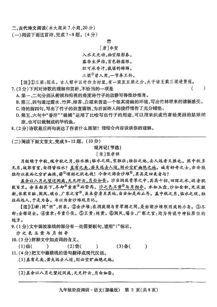 九年级语文阶段调研第2页