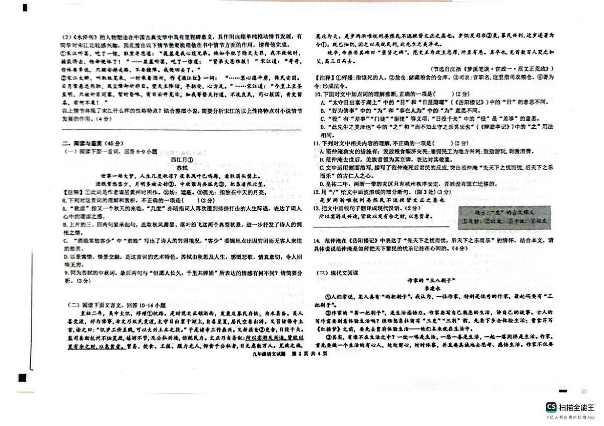 山东省聊城市教育联盟共同体2025-2026学年九年级上学期11月期中语文试题第2页