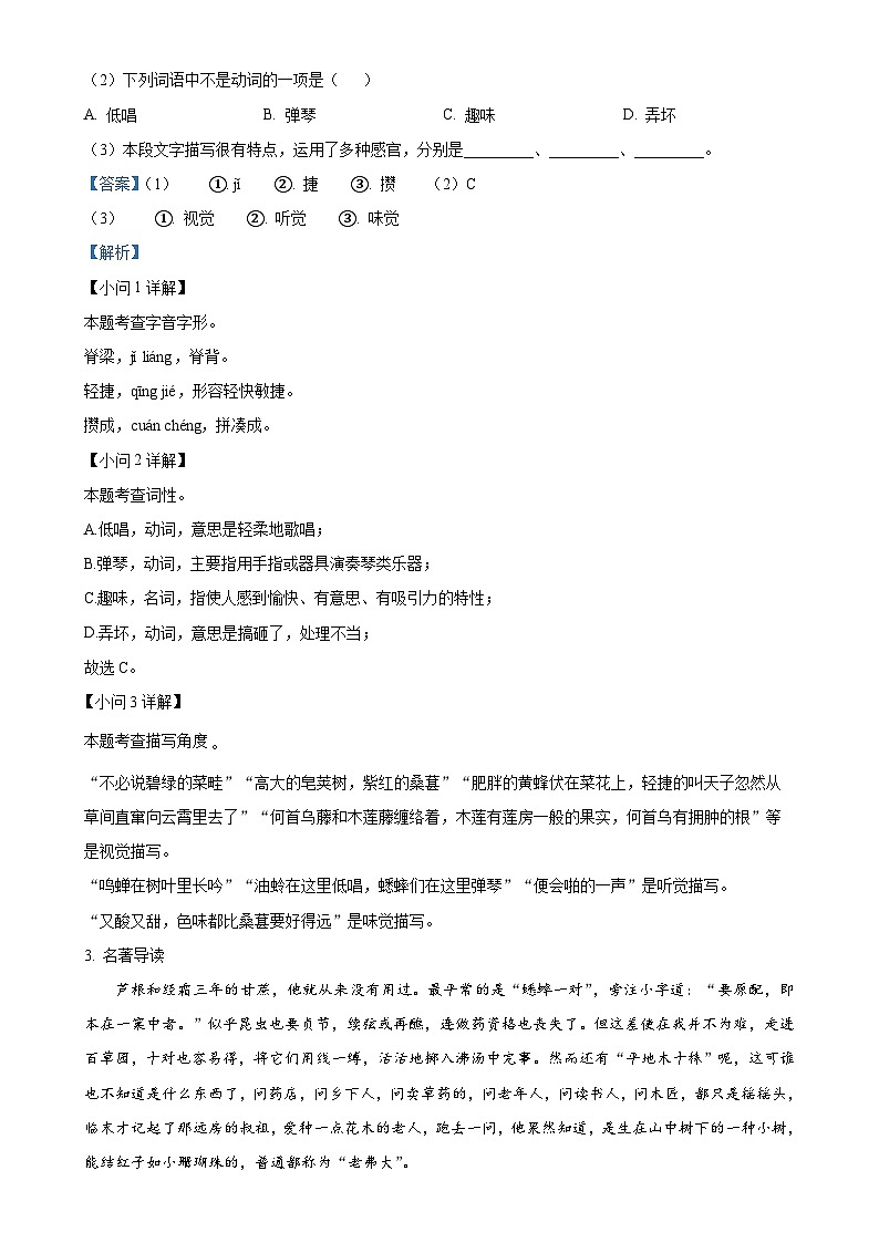 安徽省安庆市外国语学校2024-2025学年七年级上学期期中语文试题(解析版)-A4第2页