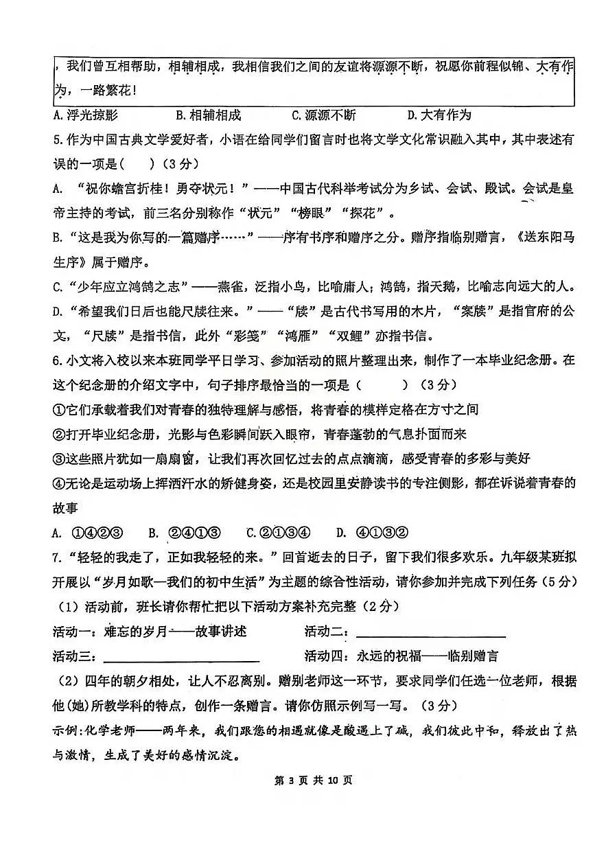 2025年山东省泰安市泰山区泰山学院附属中学中考三模语文试题第3页