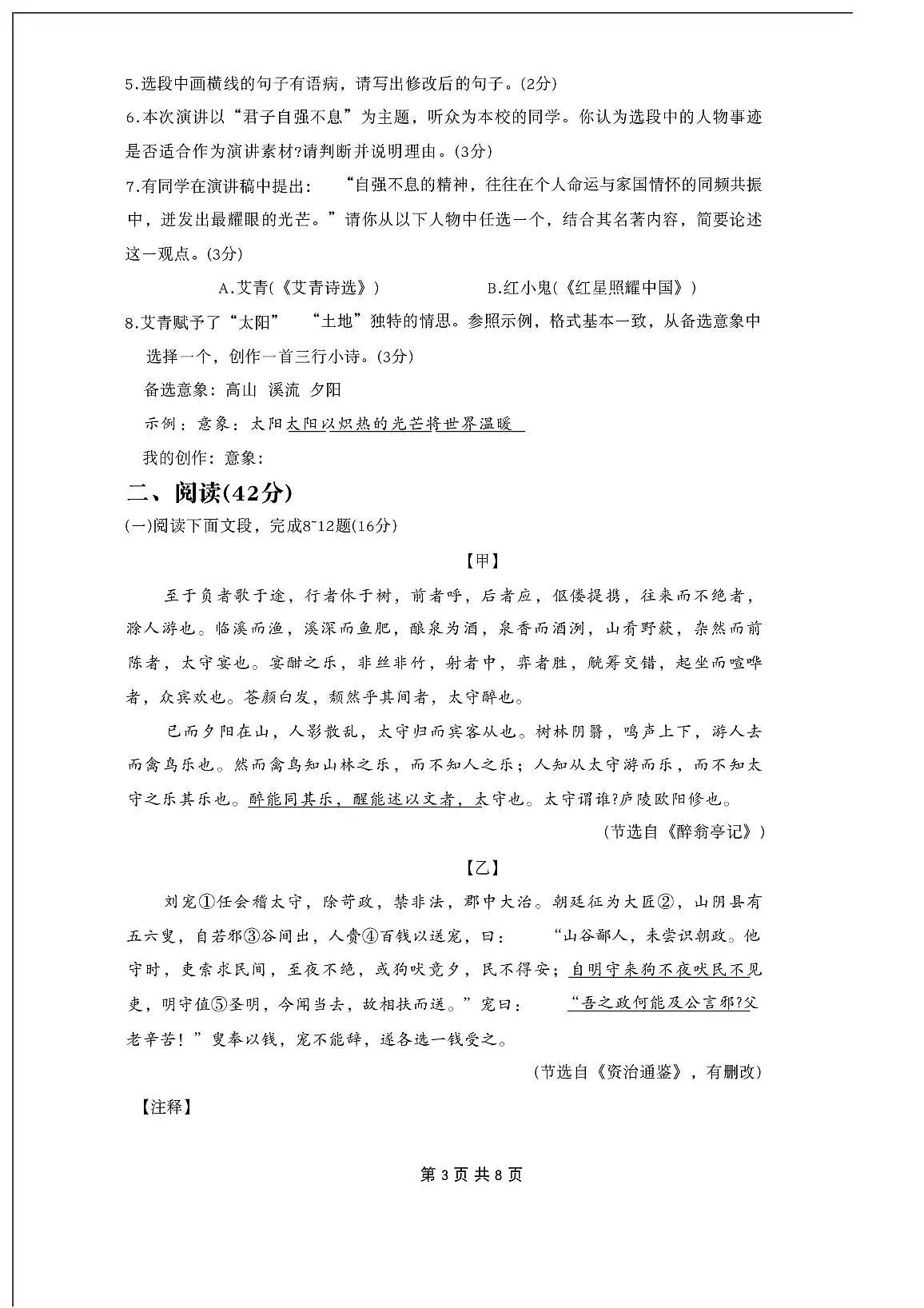 广东省汕尾市海丰县2025-2026学年九年级上学期11月期中语文试题第3页