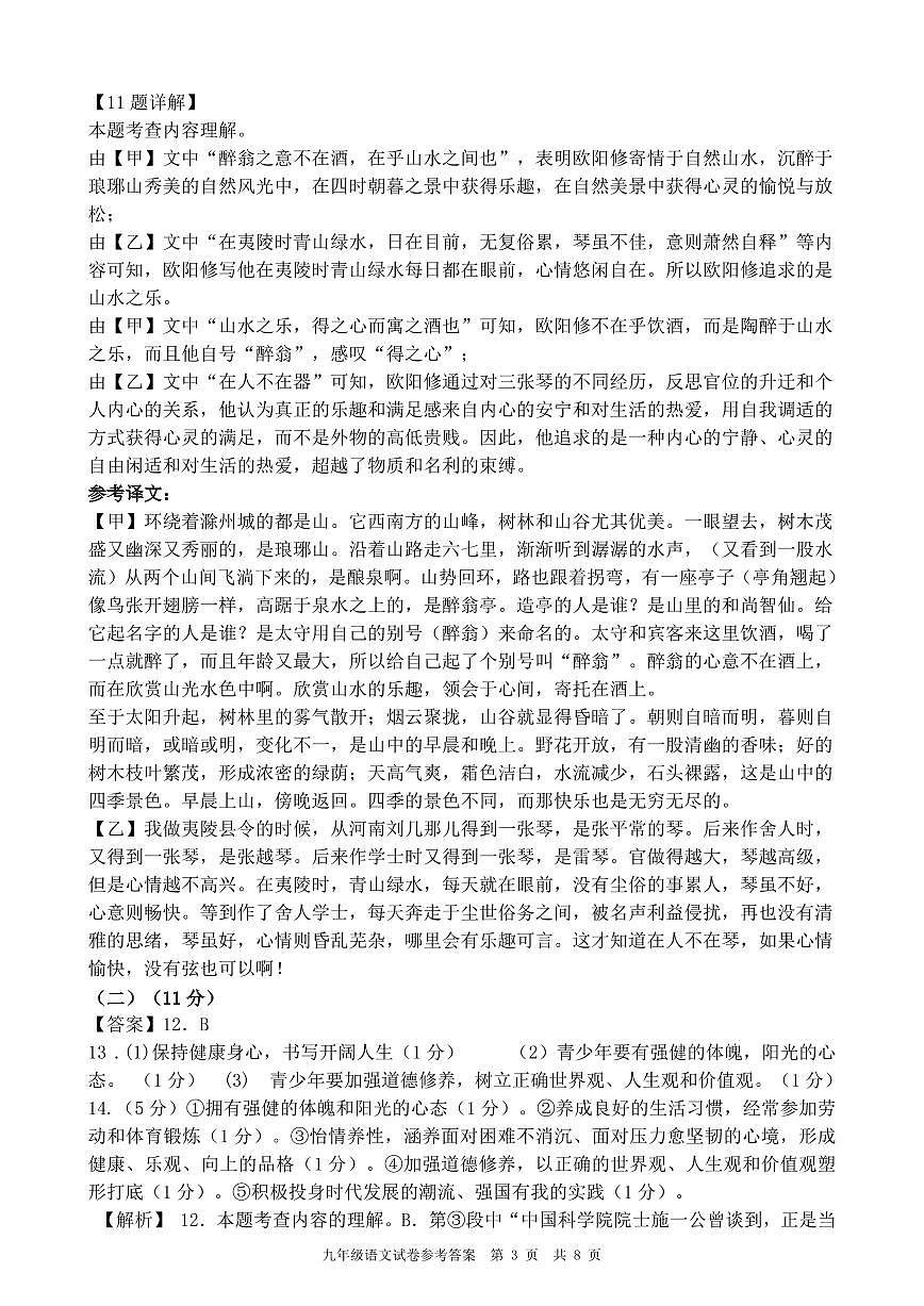 九年级语文素养展评答案第3页