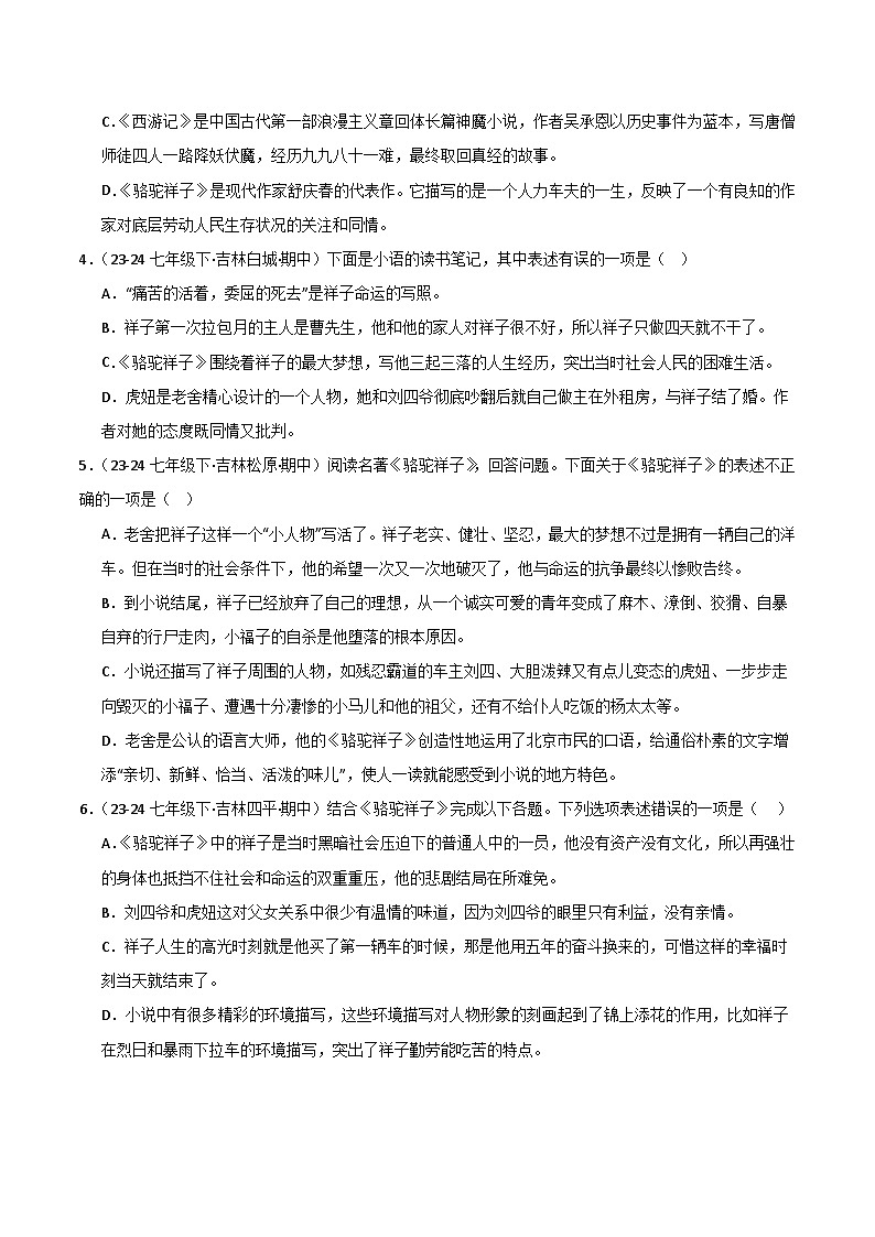专题04 名著阅读试卷(期中复习)初中语文人教版(2024)七年级下册(原卷版)第2页