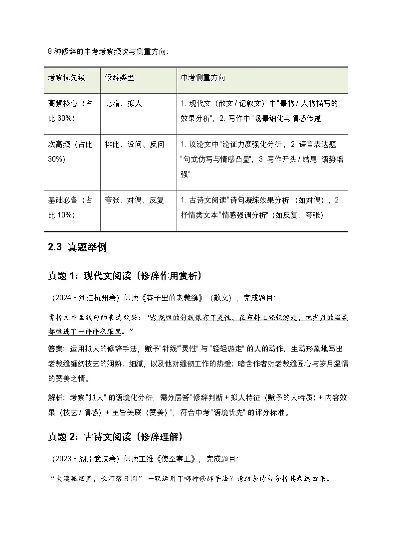 2026年全国中考语文一轮复习讲义:修辞手法(全国通用)(原卷)第2页