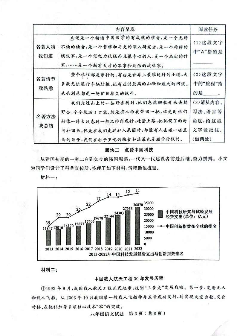 山东省聊城市冠县2024-2025学年八年级上学期期末语文试卷第3页