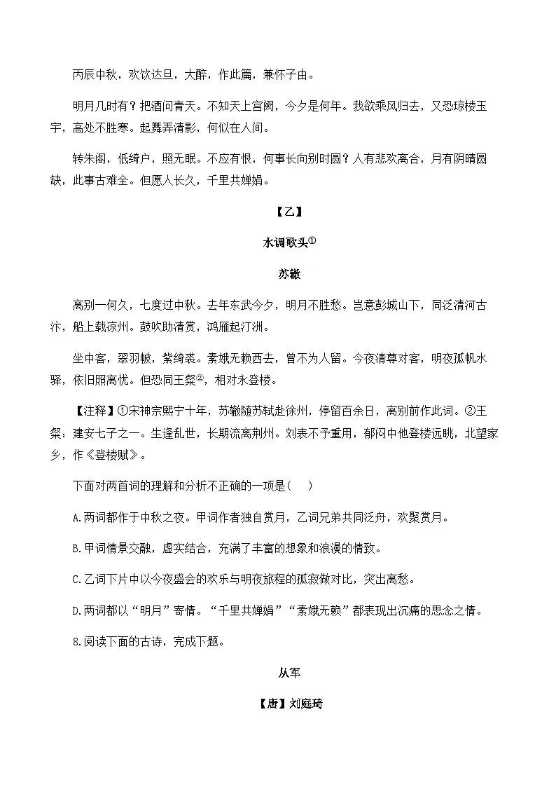 2025年中考语文二轮复习——古诗词阅读专项训练一第3页