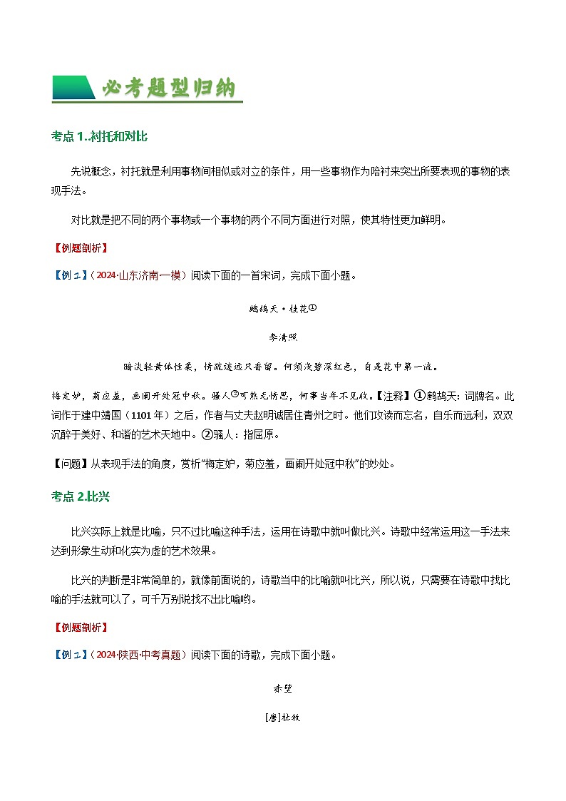 中考语文一轮复习——古诗词鉴赏之表现手法练习(学生版)第2页
