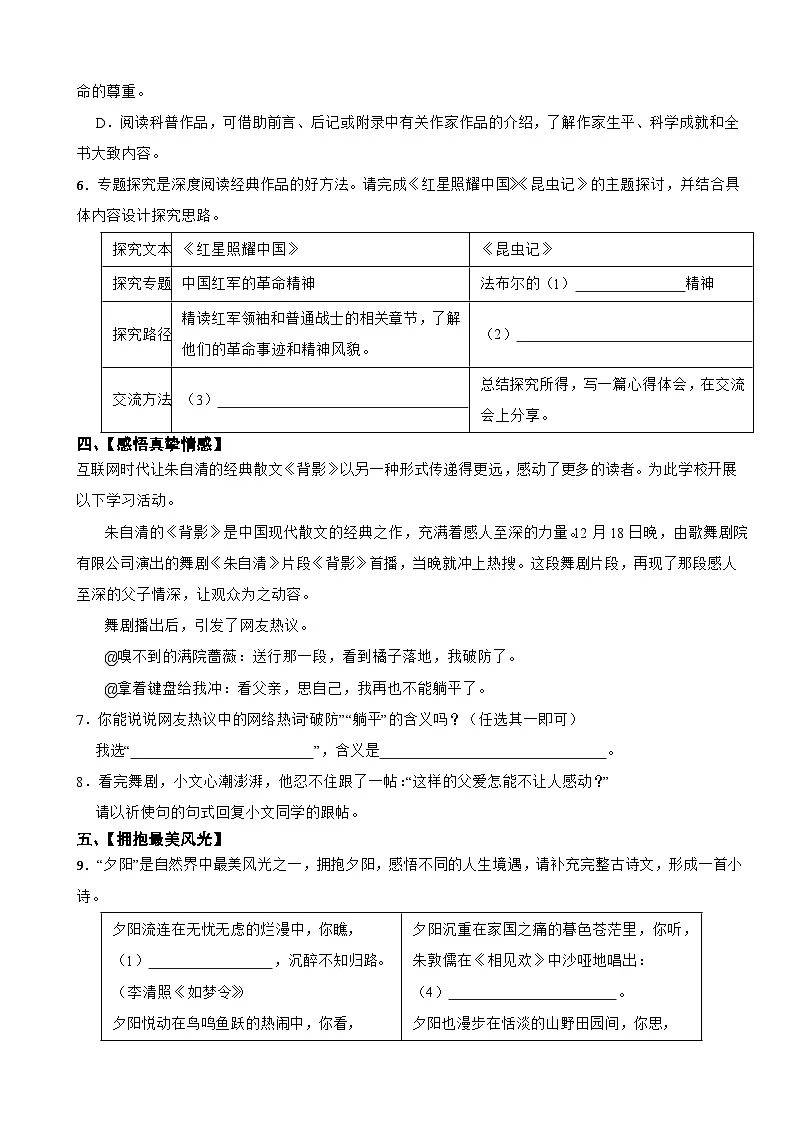 山东省日照市2025年八年级上学期语文期末试卷附答案第2页