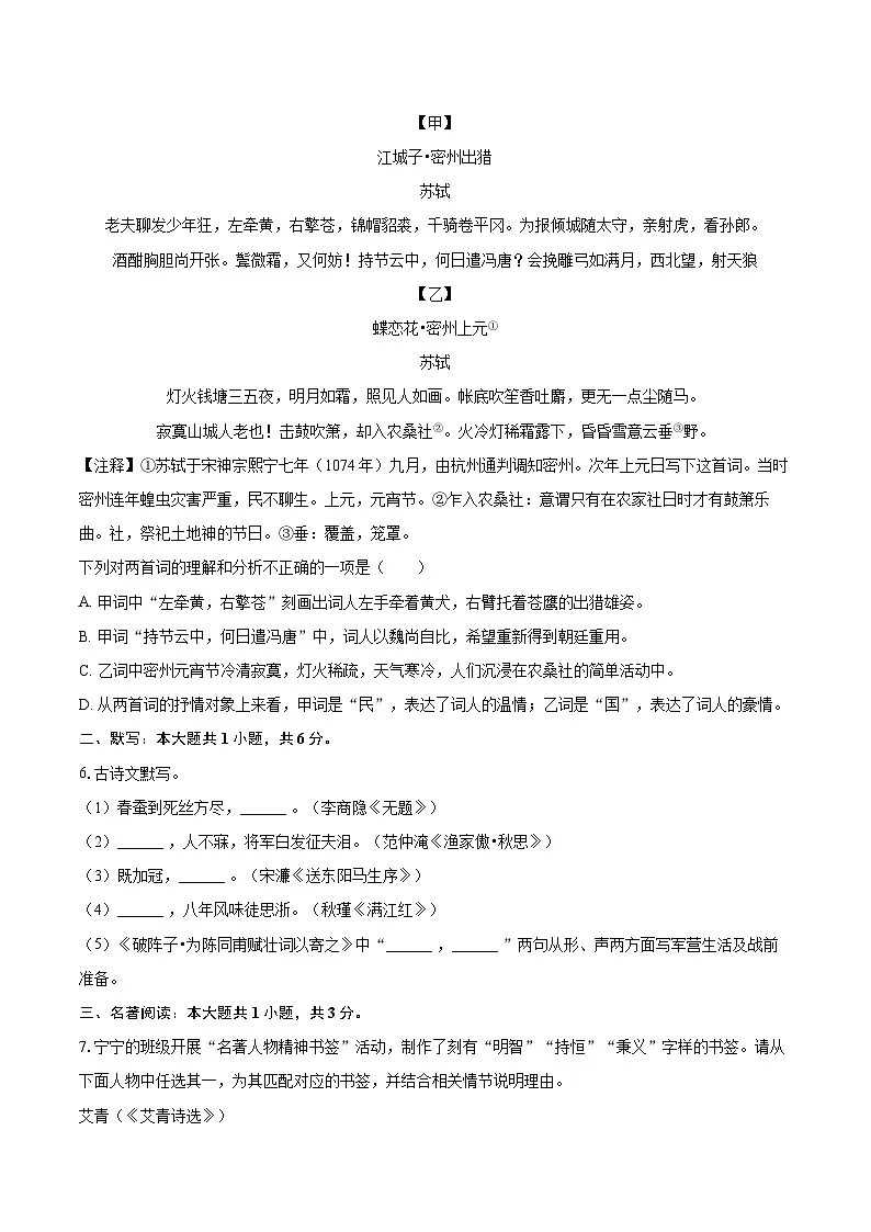 2025-2026学年辽宁省沈阳市于洪区九年级(上)期末语文试卷-自定义类型第2页