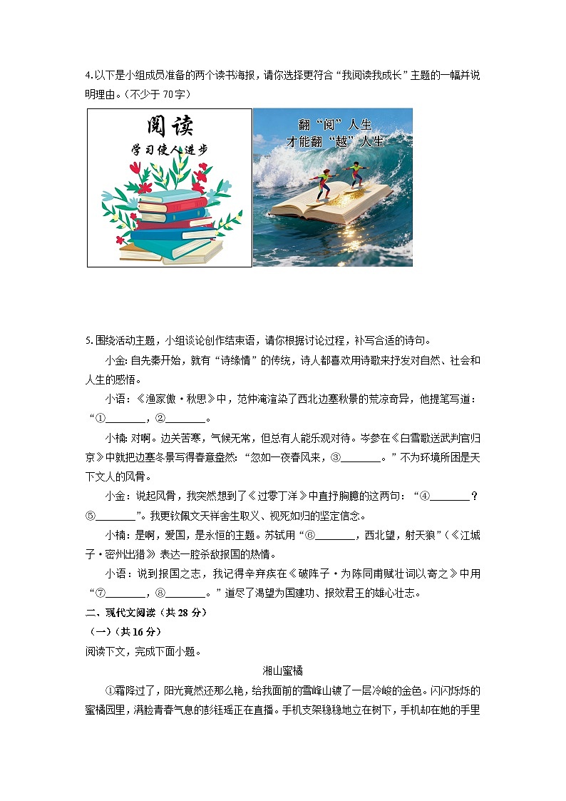 河南省平顶山地区2024-2025学年九年级上学期期末考试语文试卷(学生版)第2页