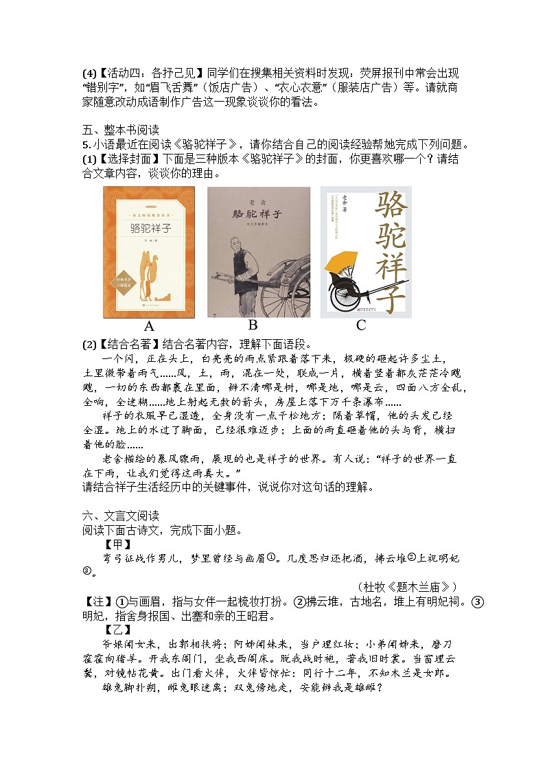 江苏省盐城市东台市第一教育联盟2024-2025学年七年级下学期期中语文试题第3页