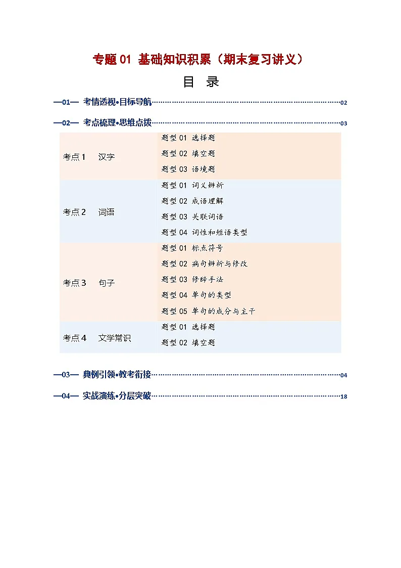 专题01 基础知识积累(期末复习讲义)(原卷版)第1页