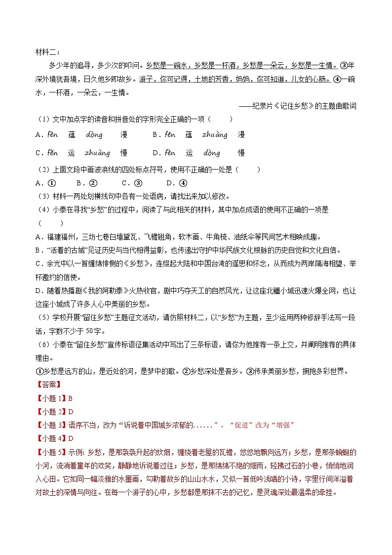 寒假作业14 基础知识综合、病句辨析、文学常识(解析版)第3页