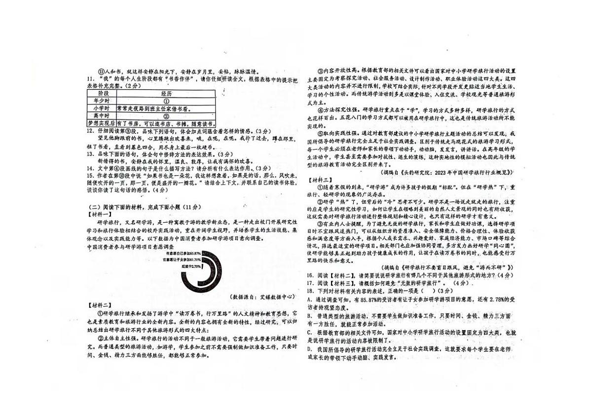 甘肃省张掖育才中学2024-2025学年七年级上学期期末考试语文试卷第2页