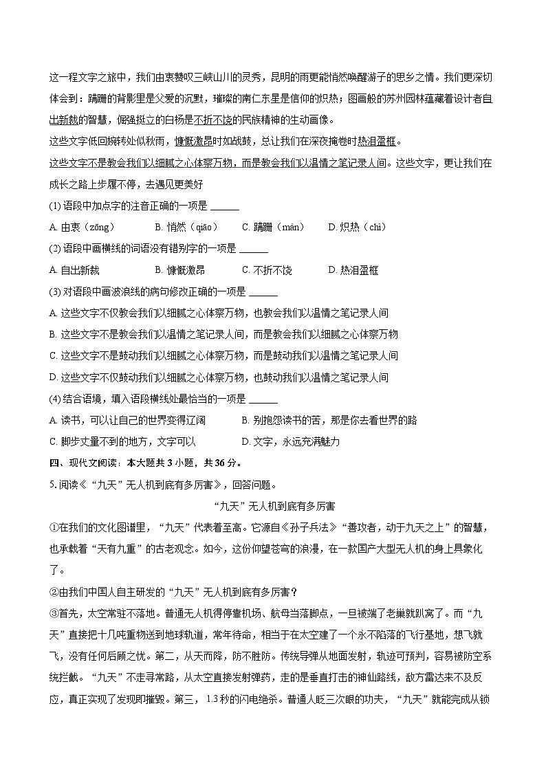 2025-2026学年黑龙江省哈尔滨市道外区八年级(上)期末语文试卷-自定义类型第2页
