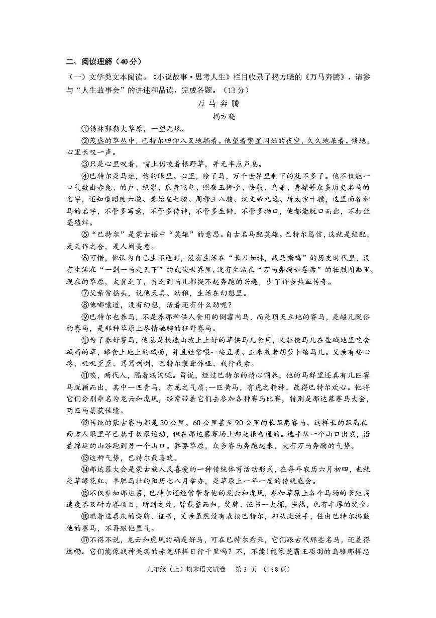 内蒙古自治区赤峰市松山区2025-2026学年九年级上学期期末考试语文试题第3页