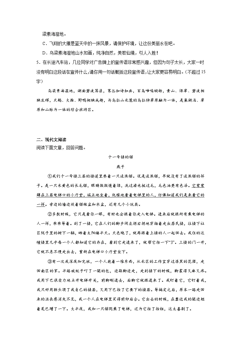 第五单元练习 统编版语文七年级上册期末单元复习第2页