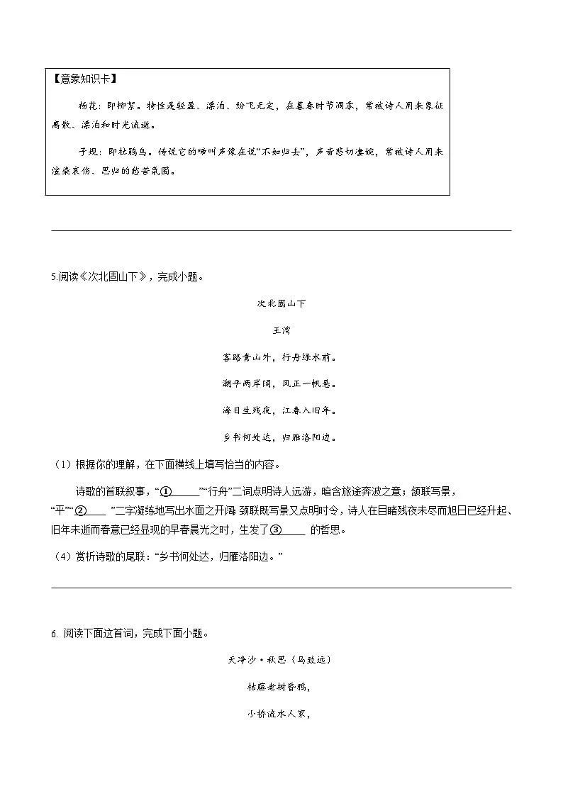 寒假作业06 古诗文赏析专项训练(原卷版)第3页