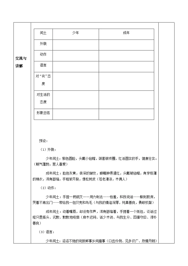 人教版初中语文九年级上册 15 故乡 教学设计第3页