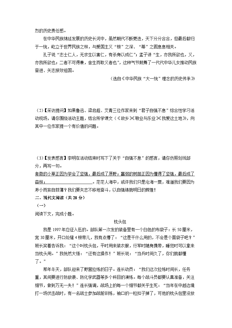 2024-2025学年河南省周口市沈丘县九年级上学期期末考试语文试卷(学生版)第2页