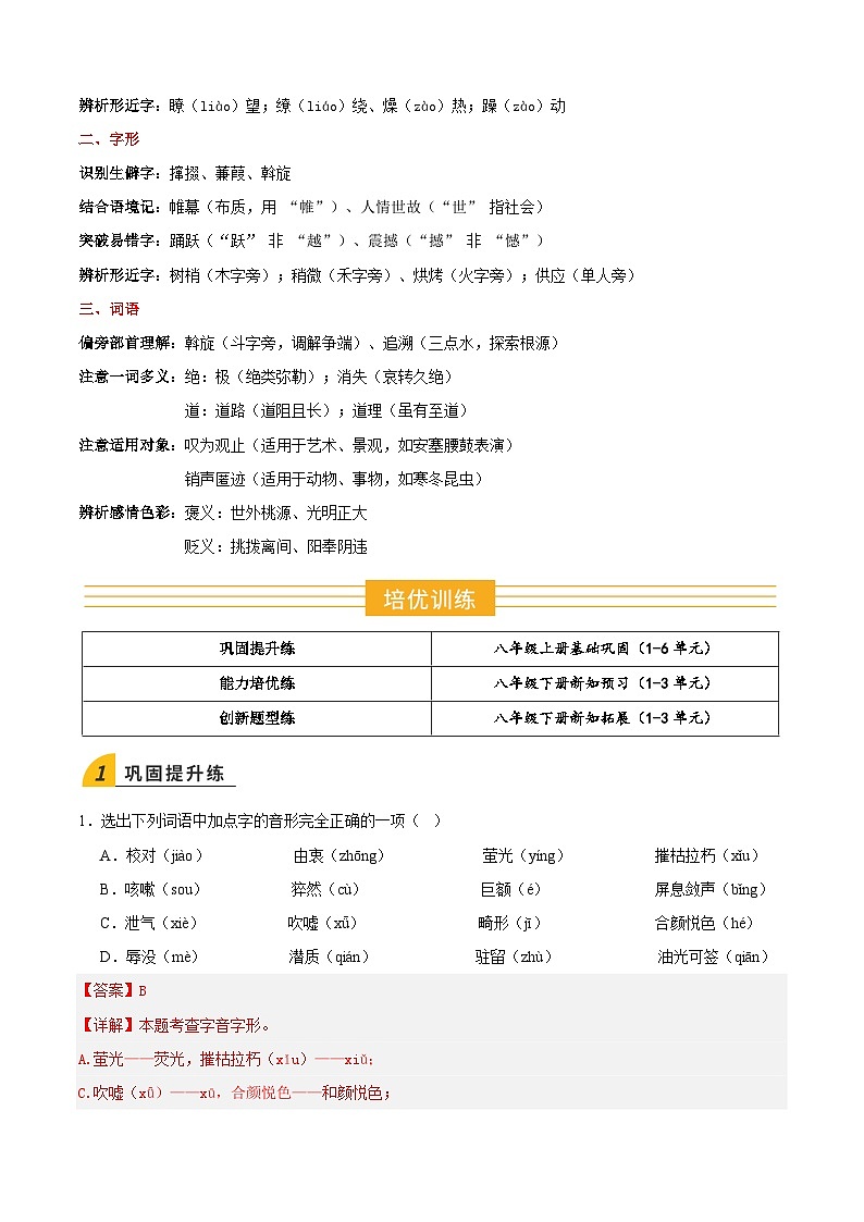 寒假作业01 字词专项训练(解析版)第3页