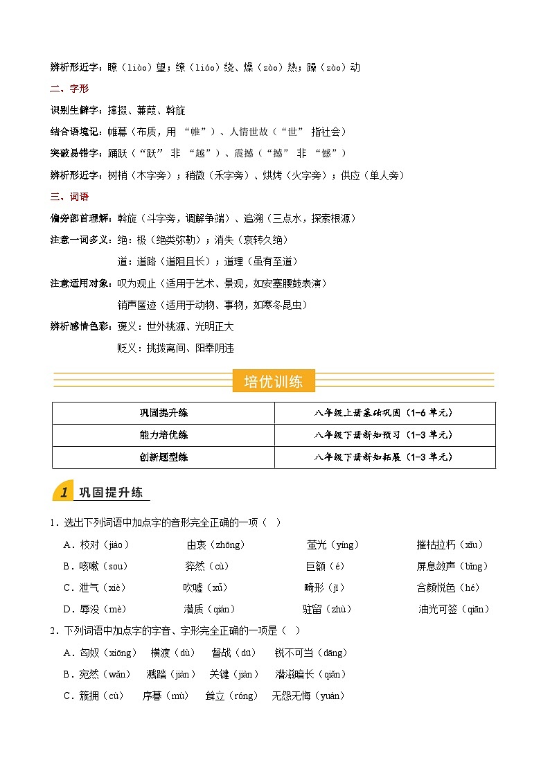 寒假作业01 字词专项训练(原卷版)第3页