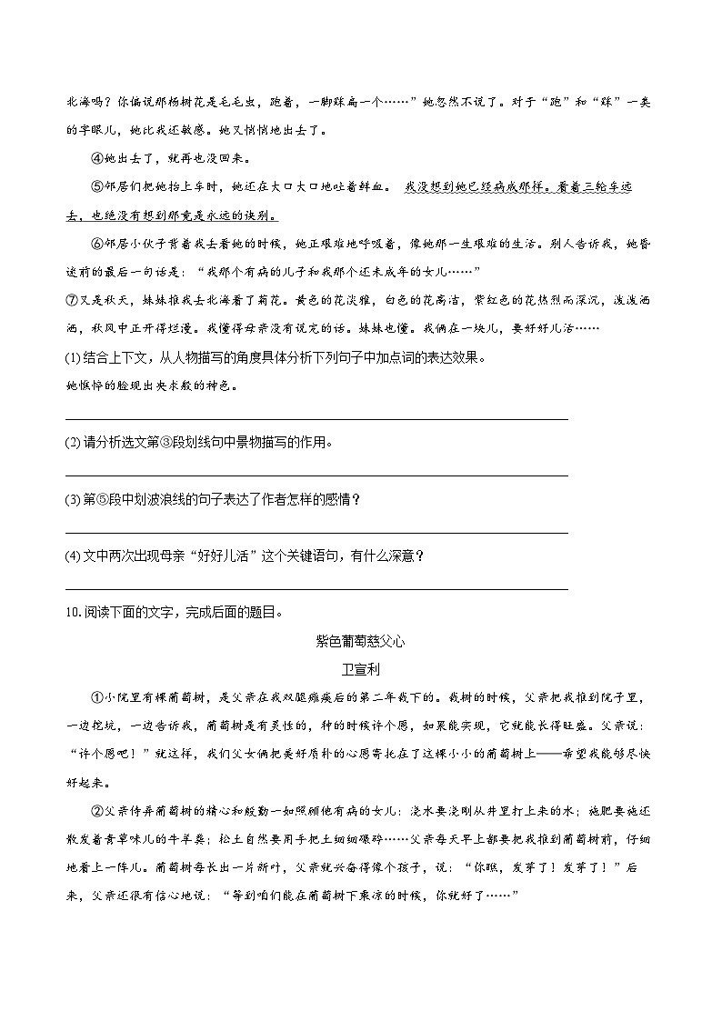 第5课《秋天的怀念》同步练习 2025—2026学年统编版语文七年级上册(含答案+解析)第3页