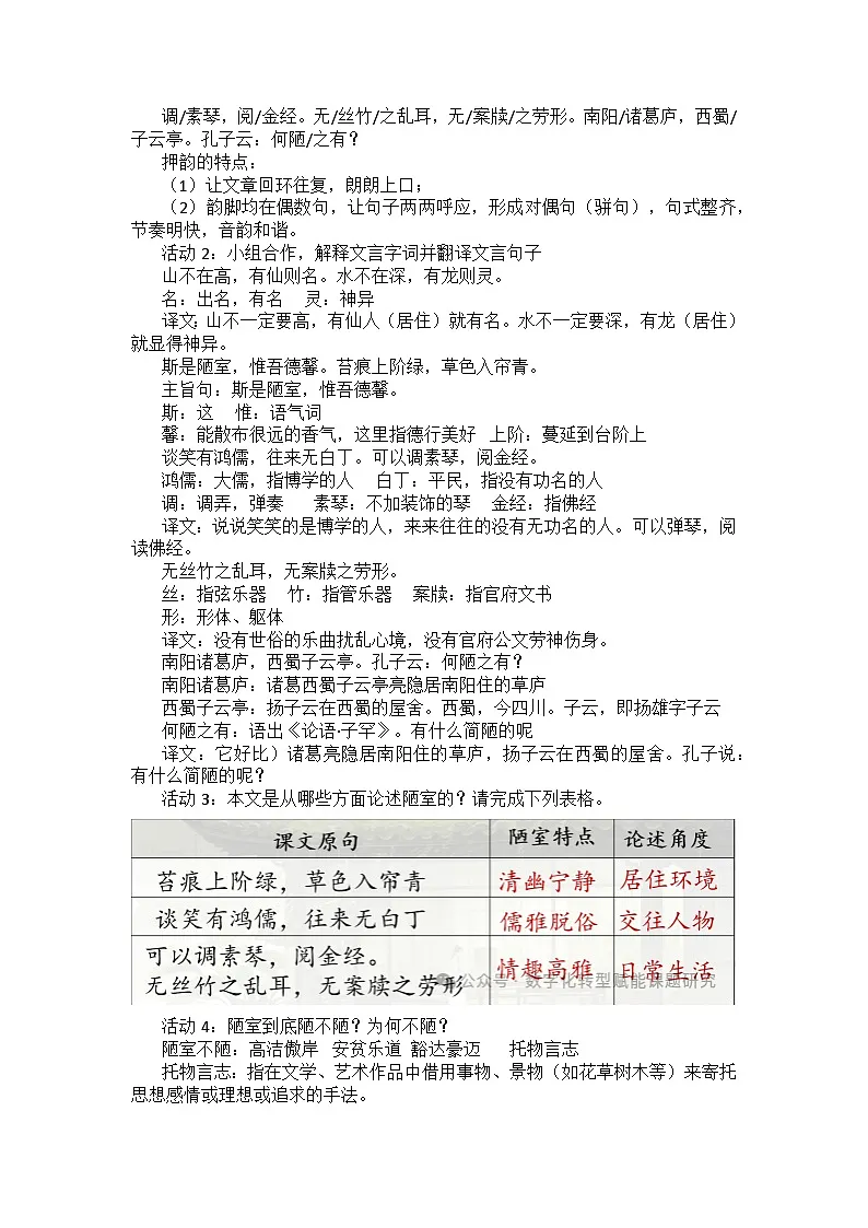 初中语文统编版(部编版)(2024)七年级下册(2024)第四单元 17 短文两篇--陋室铭 教学设计第2页