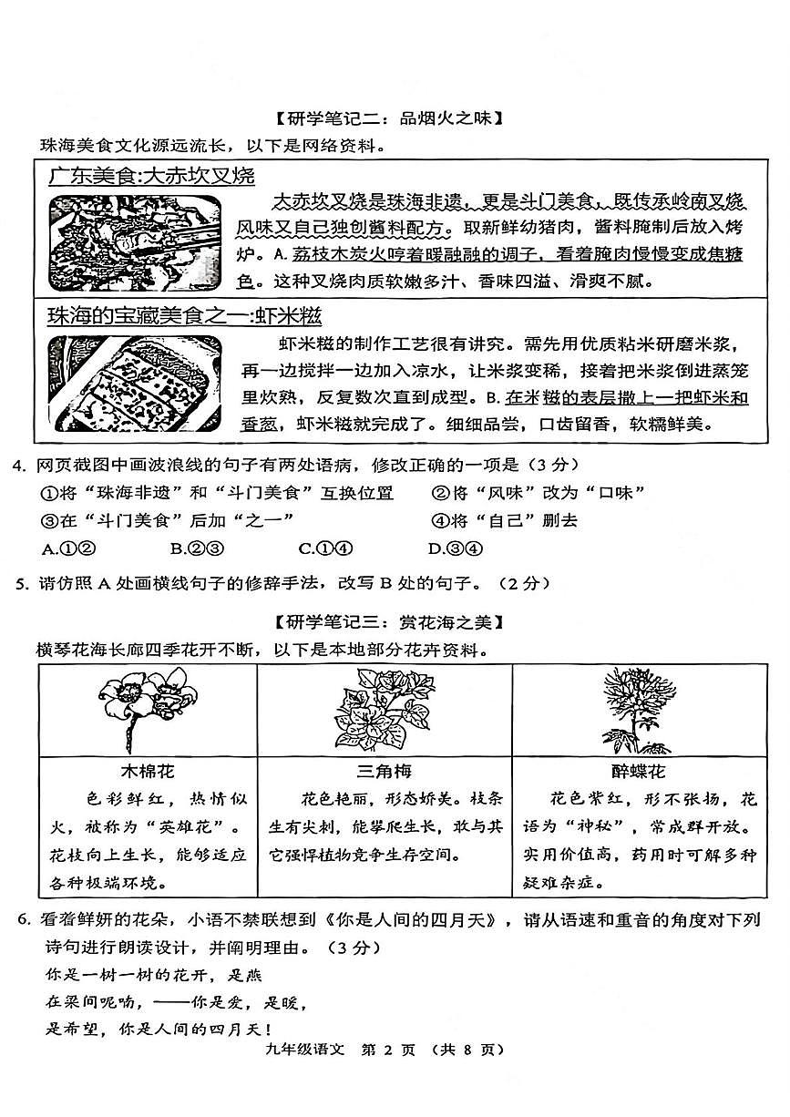 广东省珠海市香洲区2025-2026学年九年级上学期期末语文试题第2页
