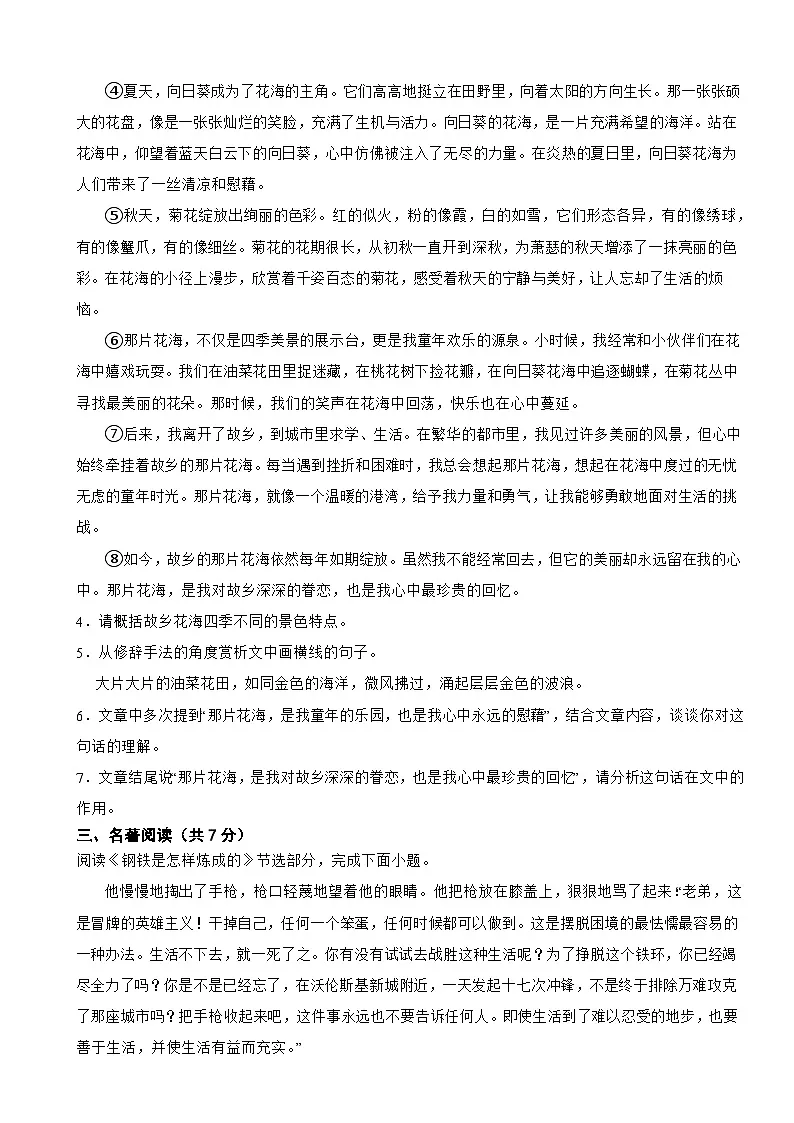 湖北省武汉2026年中考语文模拟试题附答案第3页