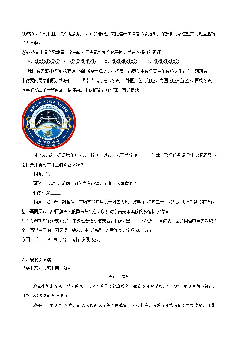 河南师范大学附属中学2025届九年级下学期中考二模语文试卷(含答案)第2页
