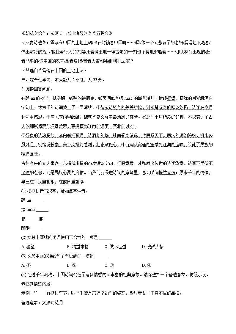 2025-2026学年重庆市西南大学附中九年级(上)期末语文试卷-自定义类型第2页