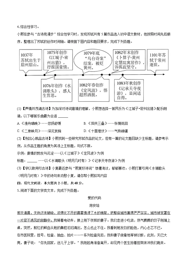 2025-2026学年重庆市西南大学附中九年级(上)期末语文试卷-自定义类型第3页