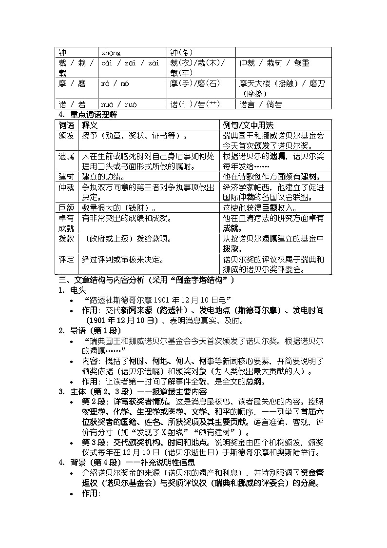 人教版部编新教材八年级上册语文第2课《首届诺贝尔奖颁发》知识清单第2页