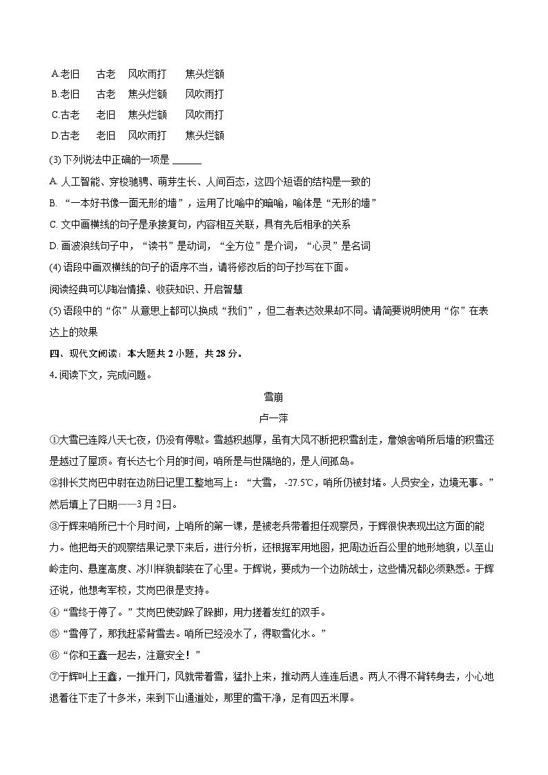 2025-2026学年河南省新乡市辉县市胡桥一中、吴村中心学校九年级(上)期末语文试卷-自定义类型第2页