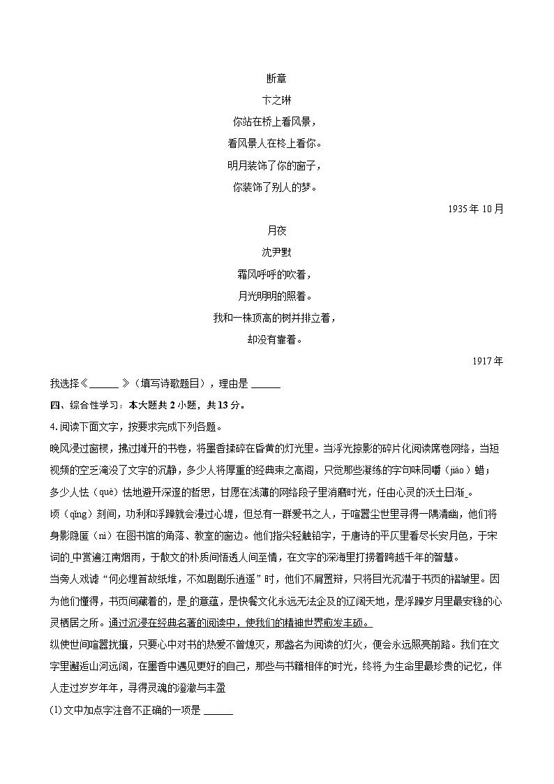 2025-2026学年云南大学附中九年级(上)期末语文试卷-自定义类型第2页