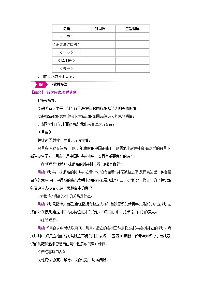 人教部编版九年级语文下册第一单元3短诗五首教案第3页