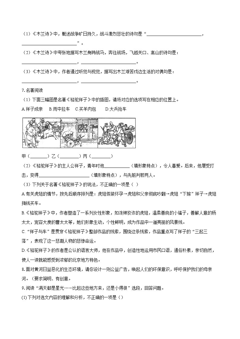 第二单元复习题-2025-2026学年统编版语文七年级下册(含答案)第2页
