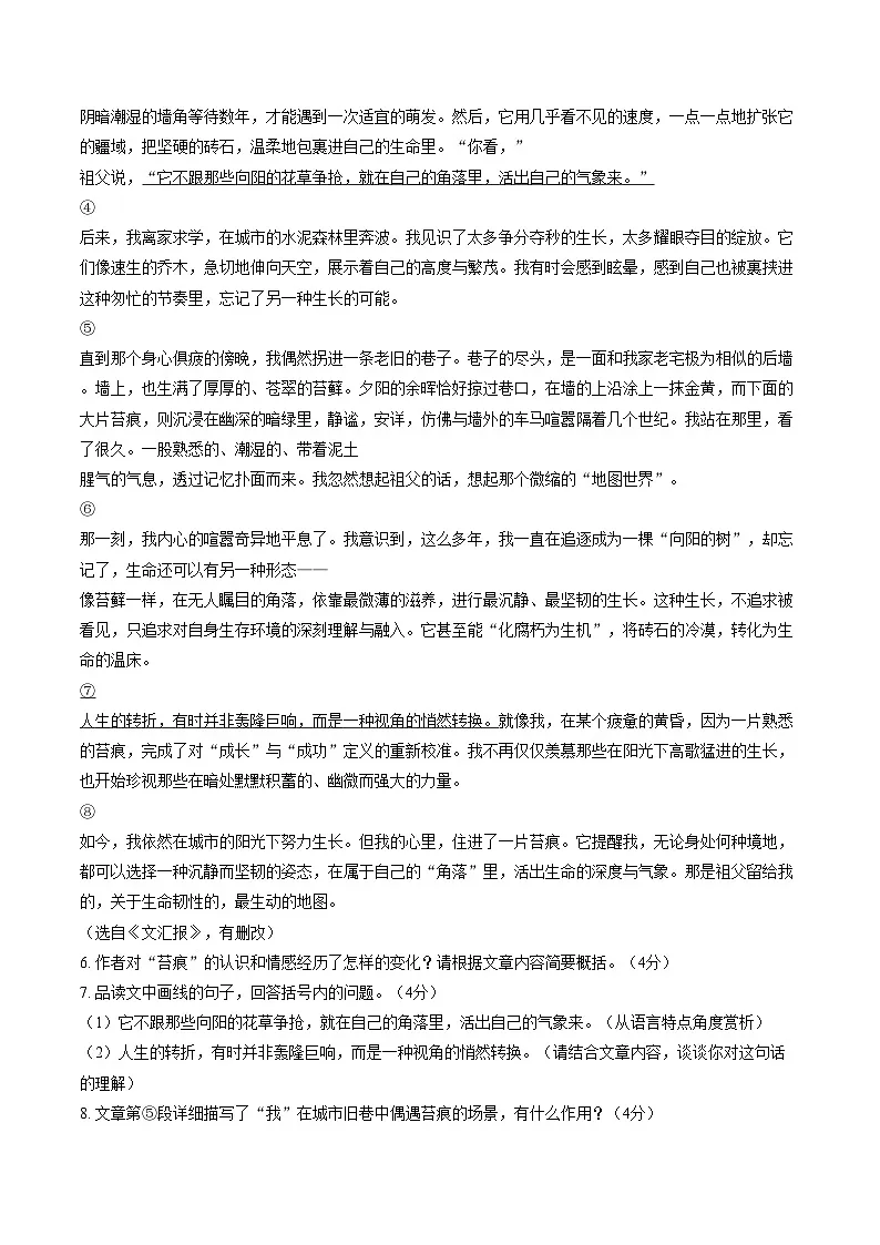 河南许昌市襄城县玉成学校2025_2026学年第一学期期末教学质量检测九年级语文试卷(文字版,含答案)第3页