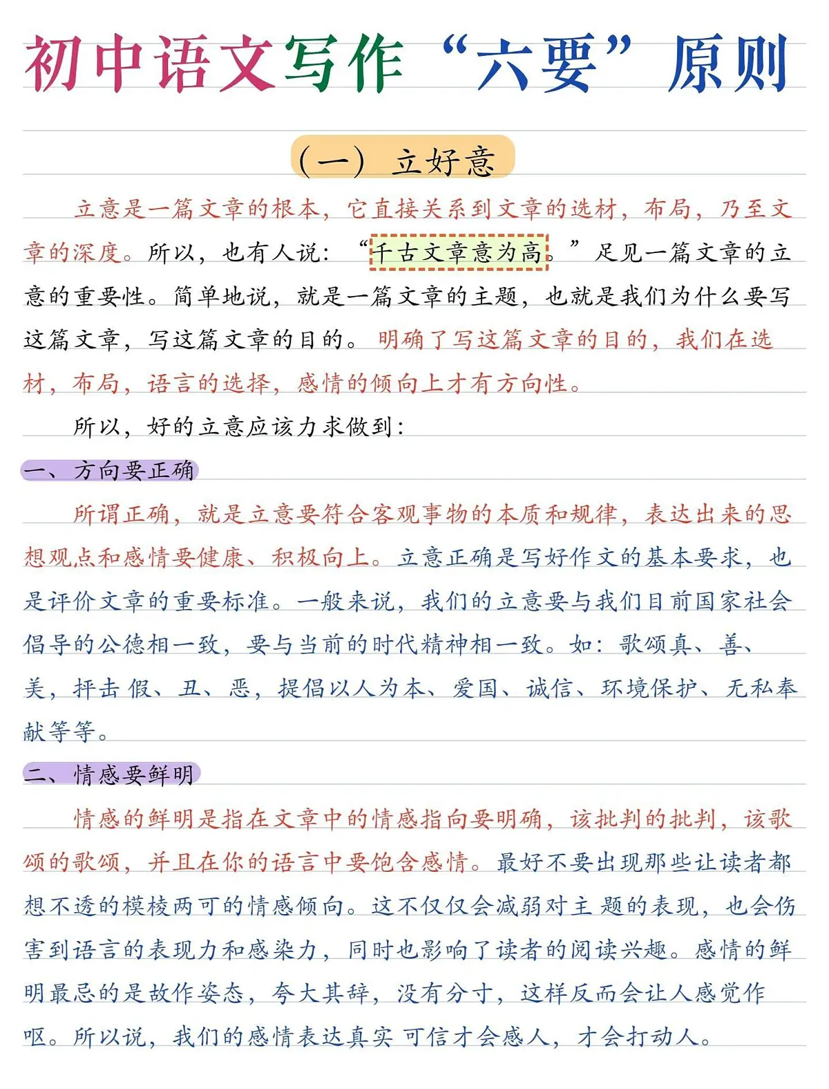 中考语文第一轮复习初中语文写作“六要”原则知识点第1页