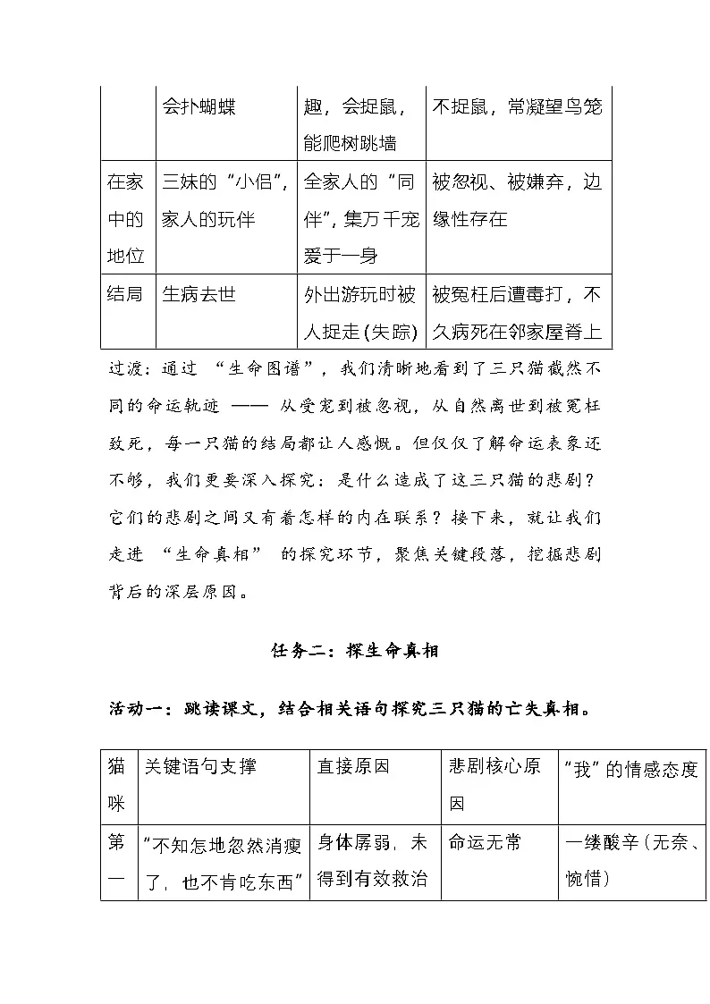部编人教版初中七年级语文上册17. 《猫》教学设计 -2025-2026学年统编版第3页
