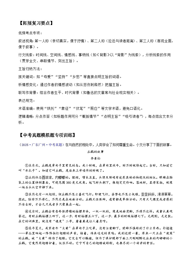 2026年中考语文一轮复习:文学类文本阅读 复习指导+练习题(含答案解析)第2页