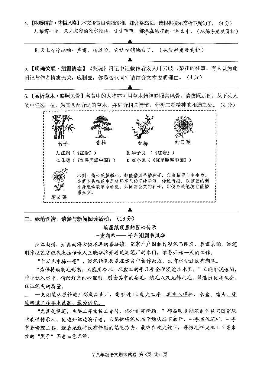 浙江台州市玉环市2025-2026学年八年级上学期期末语文试题第3页