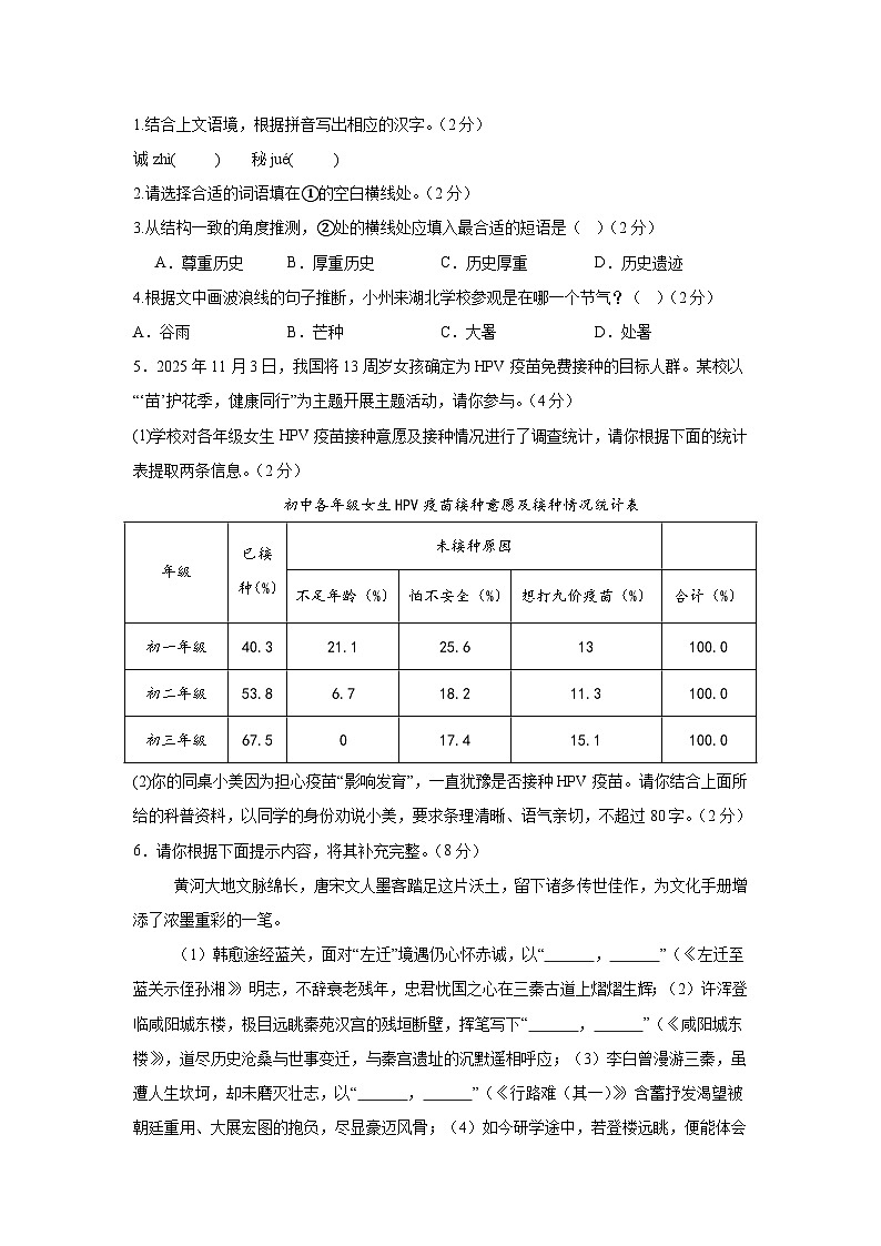 2026届湖北省中考语文自编模拟卷(九)(原卷版)第2页