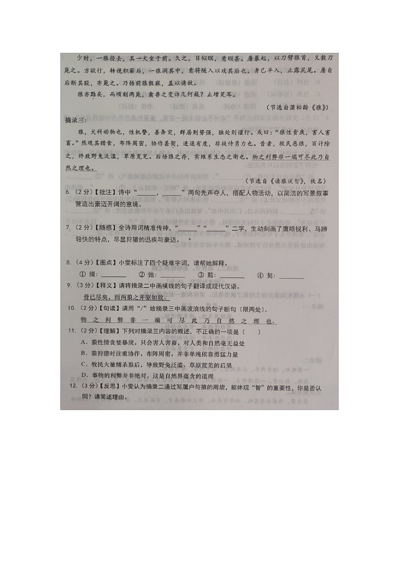 湖北孝感市云梦县2025-2026学年七年级上学期1月期末语文试题第3页