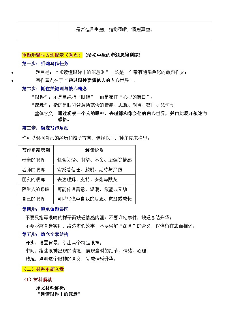 2025·吉林·中考真题“读懂眼眸中的深意”审题立意指导与拓展训练-2025年中考语文作文真题解析与导写第2页
